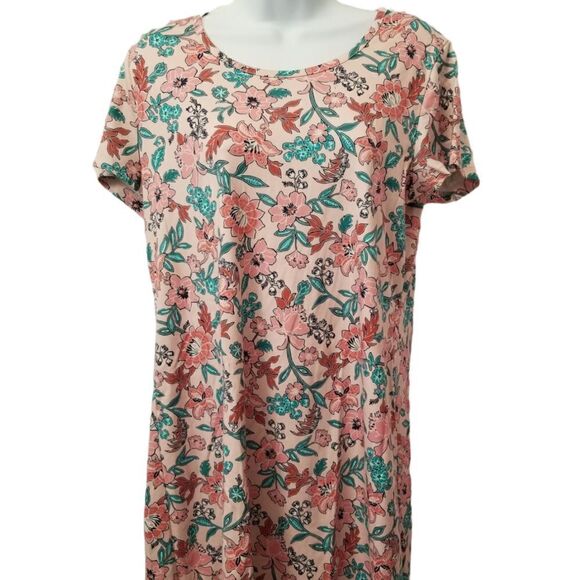 Lands End Pink Floral T-Shirt Dress Size M/P  Short Sleeve 100% Cotton Jersey - Picture 1 of 10